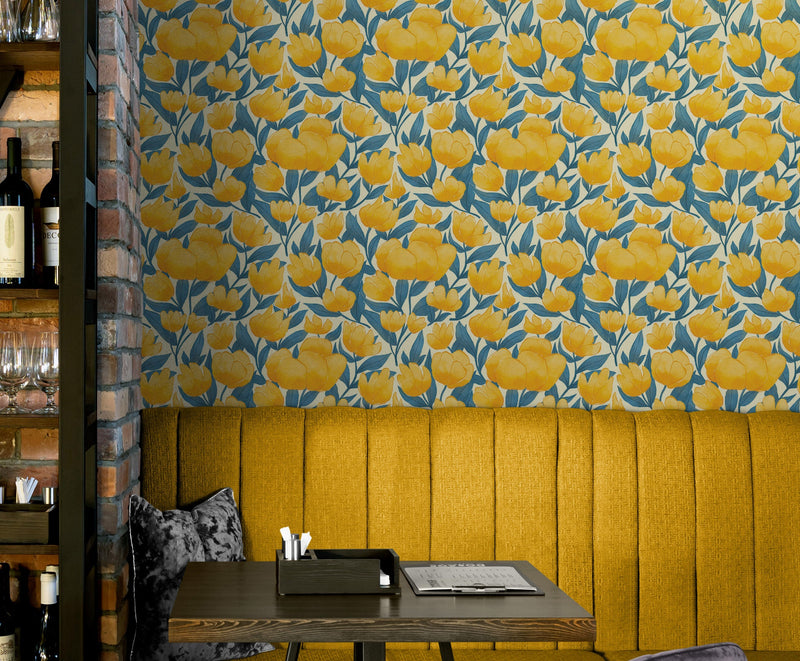 Yellow Floral Flower Background Pattern Wall Mural.