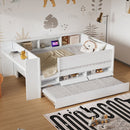 Twin Daybed With Drawers, Trundle, Headboard Storage, Study Desk, And USB Charging Station - White