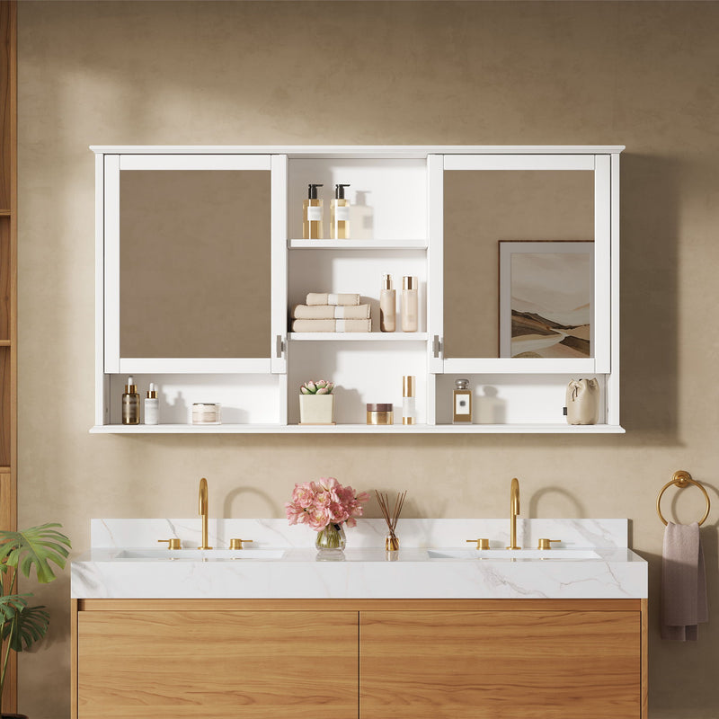 Wall Mount Mirror Cabinet With Adjustable Shelves - White, photo 7 of 14