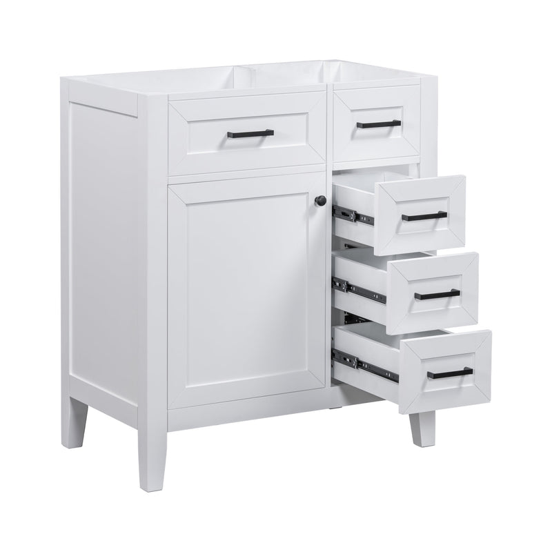 30" Bathroom Vanity without Sink, Cabinet Base Only, Bathroom Cabinet with Drawers, Solid Frame and MDF Board, White