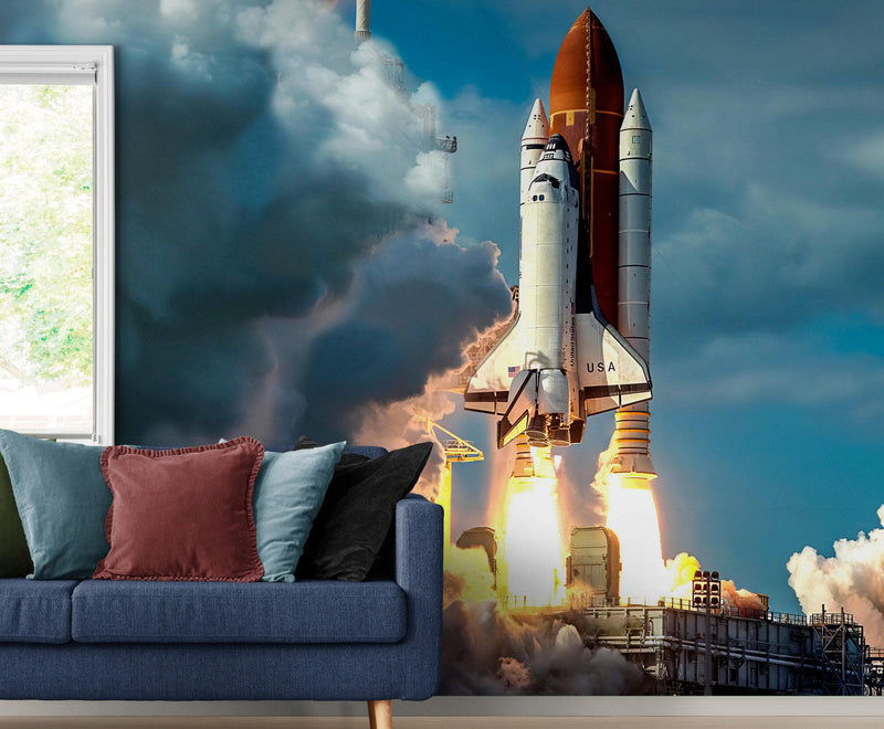 Space Shuttle Wall Mural Wallpaper. NASA Theme Wall Decor.