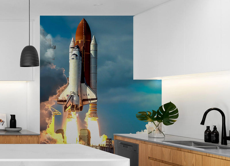 Space Shuttle Wall Mural Wallpaper. NASA Theme Wall Decor.