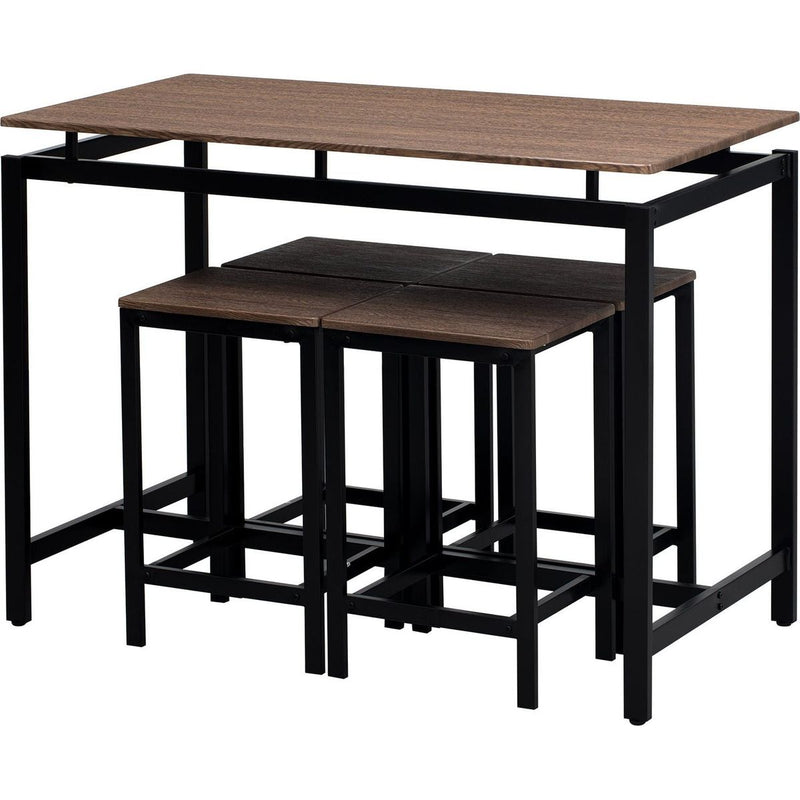 5-Piece Compact Bar Table Set with Table and Stools - Modern Industrial Design, Space-Saving Furniture for Dining Room and Breakfast Nook (Dark Brown)