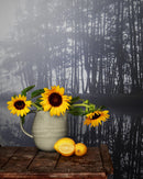 Foggy Woodland Wall Mural. Warm Grey Misty Forest Lakeview Peel and Stick Wallpaper.