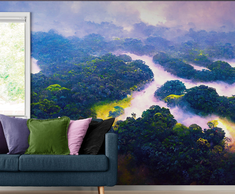 Tropical Rainforest Wall Mural Painting.