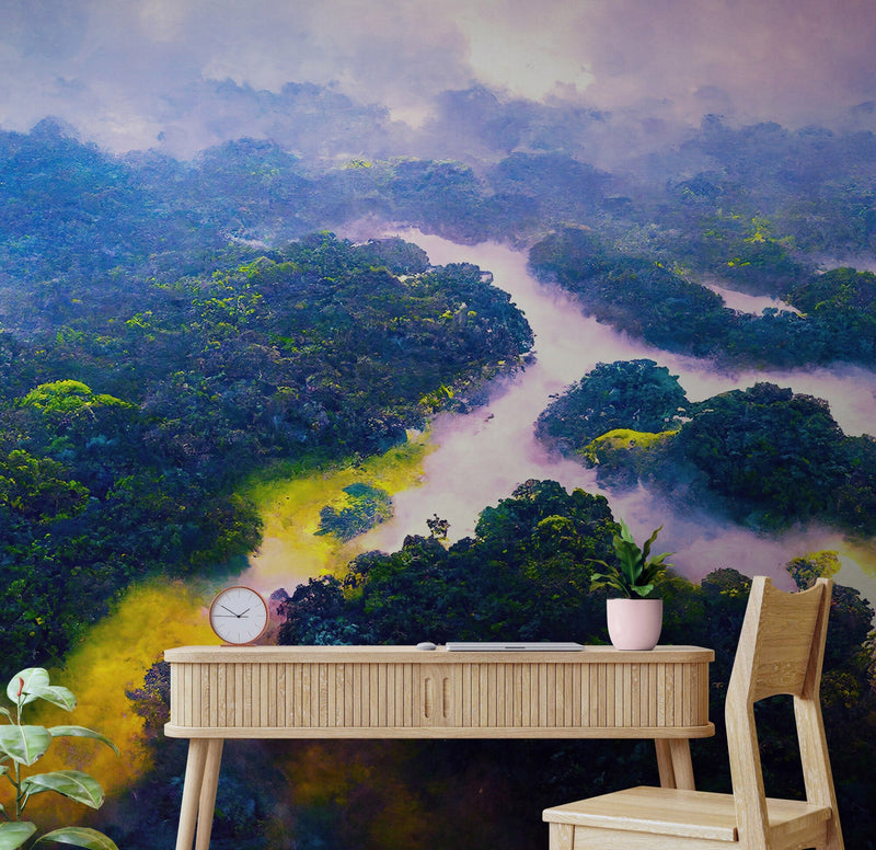 Tropical Rainforest Wall Mural Painting.