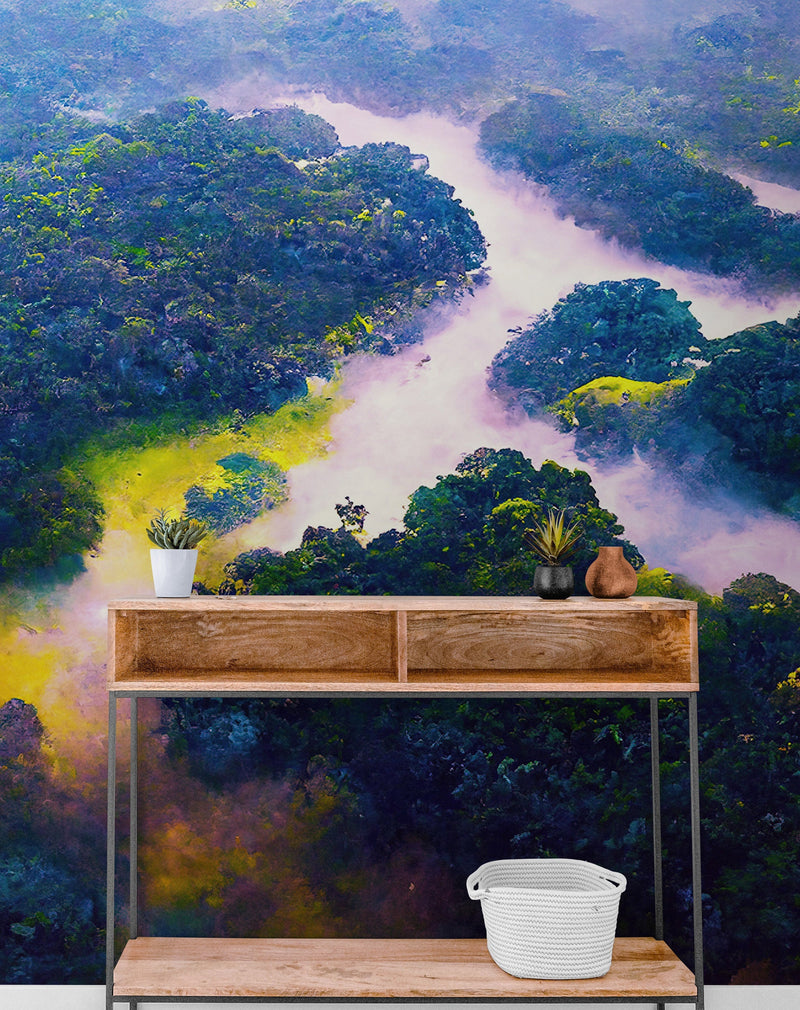 Tropical Rainforest Wall Mural Painting.