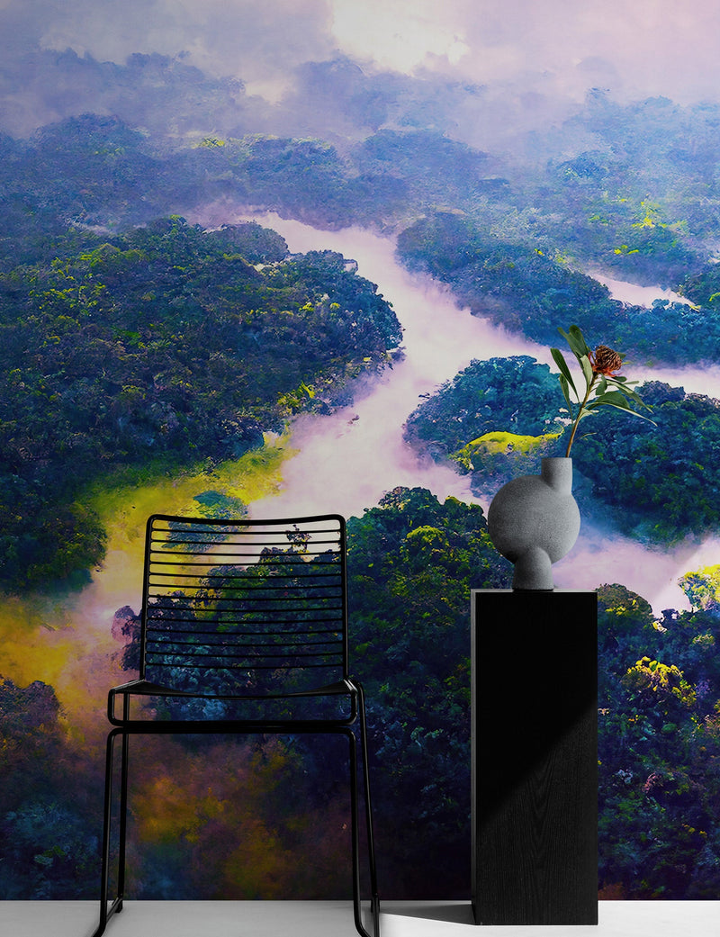 Tropical Rainforest Wall Mural Painting.