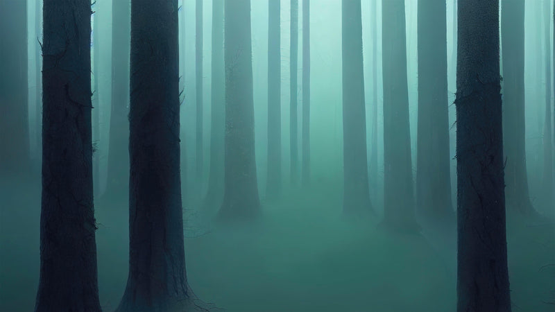 Foggy Forest Wall Mural. Emerald Green Mist Wallpaper.