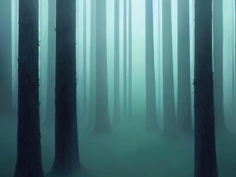 Foggy Forest Wall Mural. Emerald Green Mist Wallpaper.