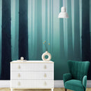 Foggy Forest Wall Mural. Emerald Green Mist Wallpaper.
