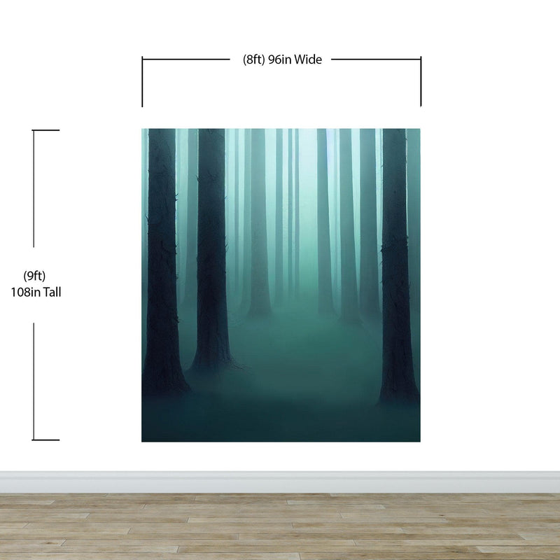 Foggy Forest Wall Mural. Emerald Green Mist Wallpaper.