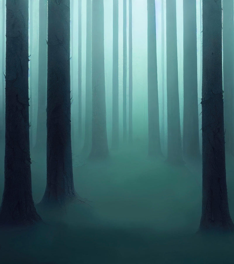 Foggy Forest Wall Mural. Emerald Green Mist Wallpaper.