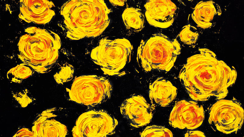 Flower Wallpaper Peel and Stick Wall Mural. Yellow Flowers on Black Background.