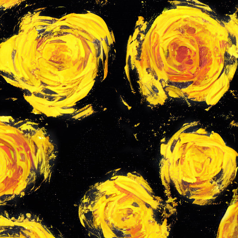 Flower Wallpaper Peel and Stick Wall Mural. Yellow Flowers on Black Background.