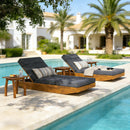 Modern Acacia Wood Outdoor Chaise Lounge with Adjustable Headrest