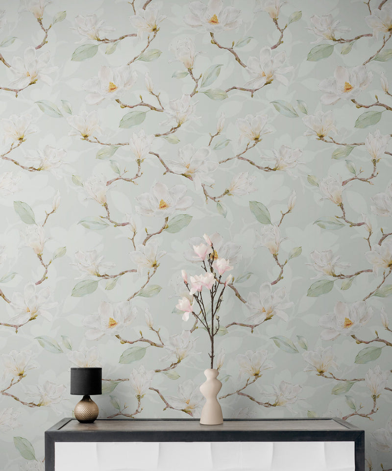 White Magnolia Wall Mural Peel and Stick Wallpaper.