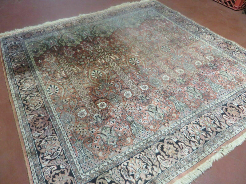 6' X 6' Vintage Handmade Fine Indian Silk Rug Kashmir Square Nice
