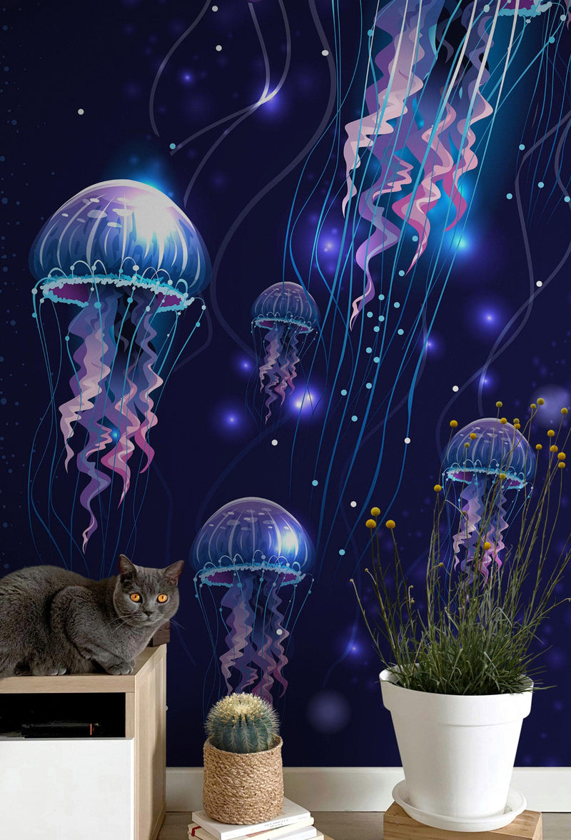 Jellyfish Wallpaper. Underwater Ocean Scene Wall Mural.