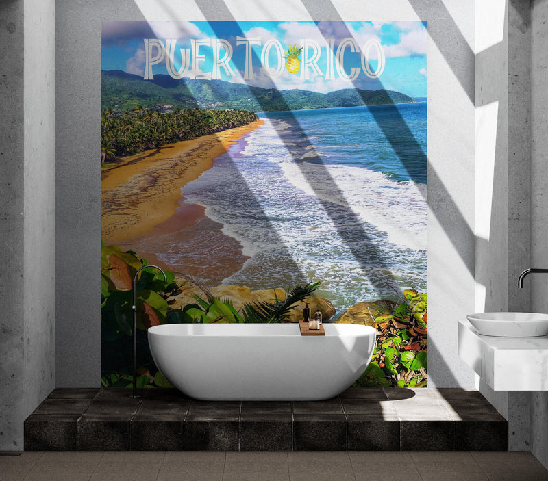 Puerto Rico Beach Wallpaper. Peel and Stick Wall Mural.