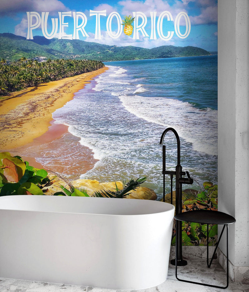 Puerto Rico Beach Wallpaper. Peel and Stick Wall Mural.