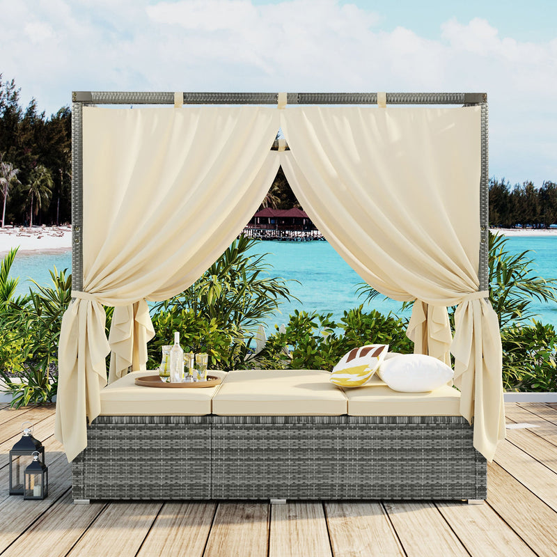 Adjustable Sun Bed With Curtain, High Comfort, With 3 Colors