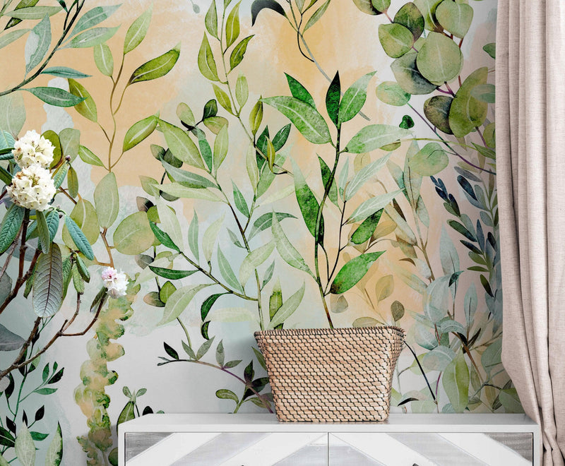 Eucalyptus Wallpaper in Pastel Color Watercolor.