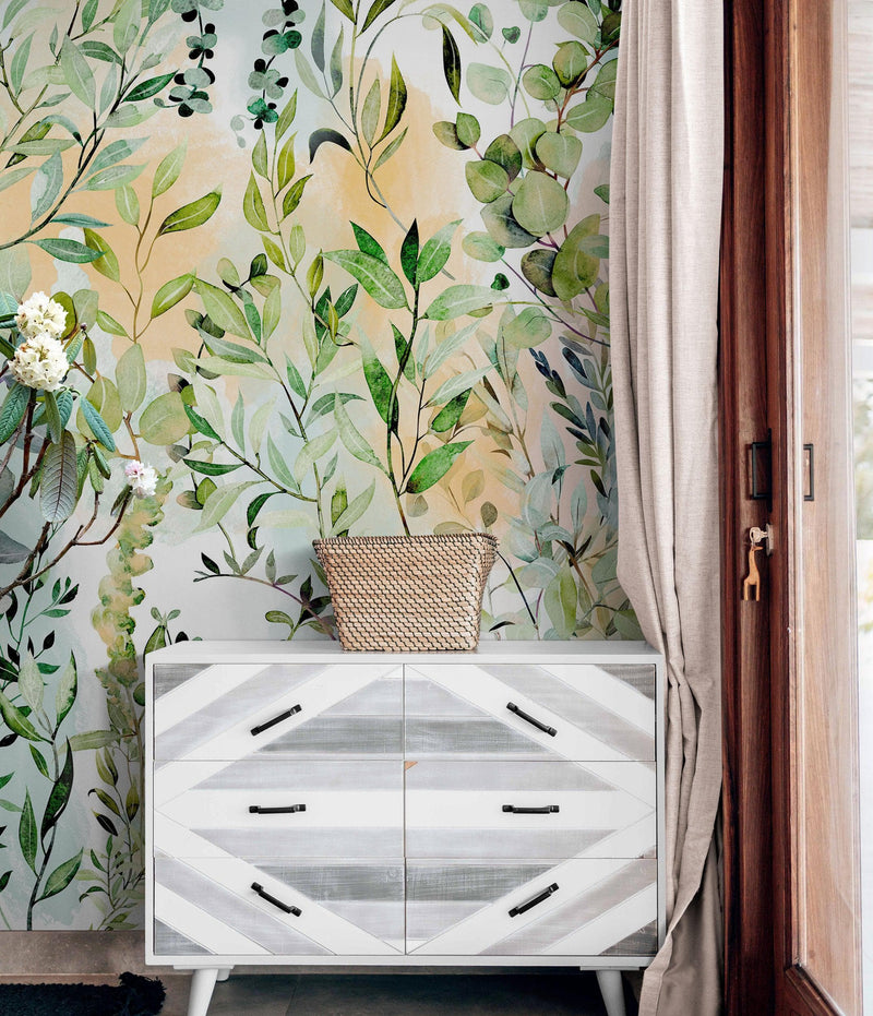 Eucalyptus Wallpaper in Pastel Color Watercolor.