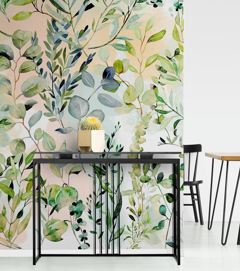 Eucalyptus Wallpaper in Pastel Color Watercolor.