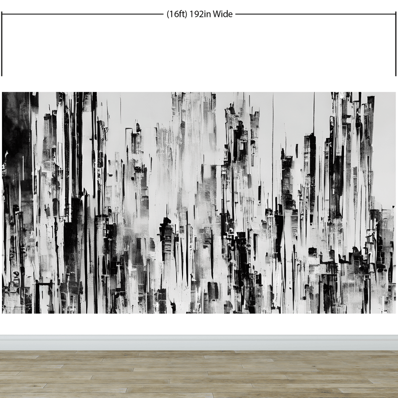 Black and White Urban City Wall Mural. Cyber Punk Cityscape. Minimalist Abstract Building Architect Wallpaper.