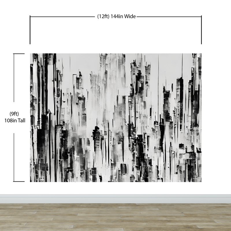 Black and White Urban City Wall Mural. Cyber Punk Cityscape. Minimalist Abstract Building Architect Wallpaper.