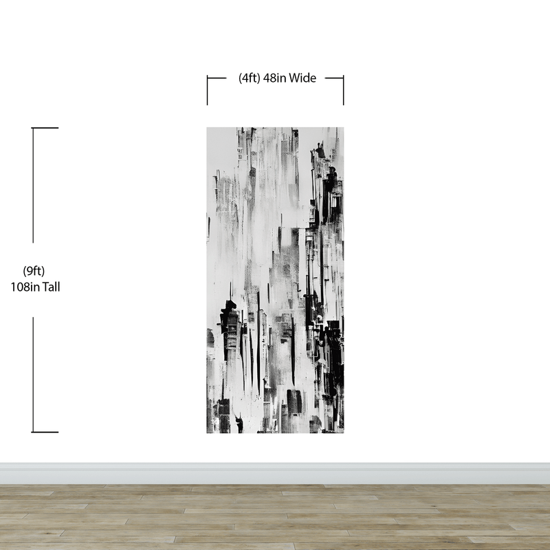 Black and White Urban City Wall Mural. Cyber Punk Cityscape. Minimalist Abstract Building Architect Wallpaper.