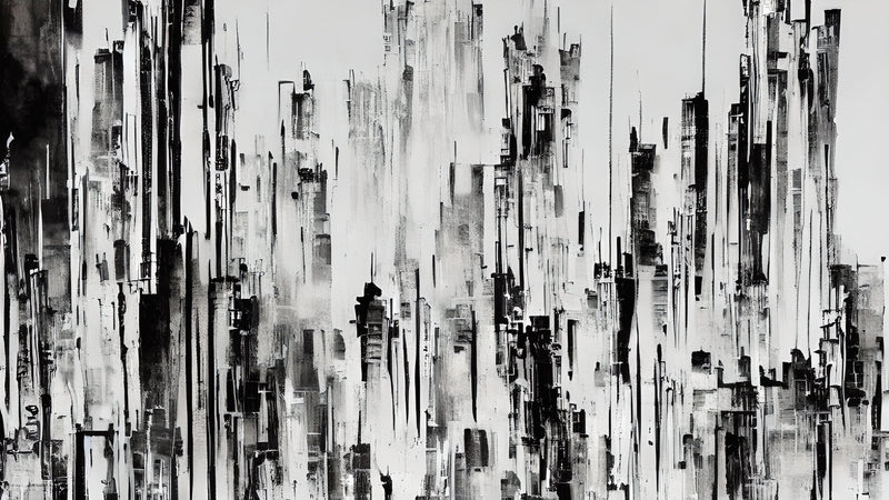 Black and Gray Urban City Wall Mural. Cyber Punk Cityscape. Minimalist Abstract Building Architect Wallpaper.