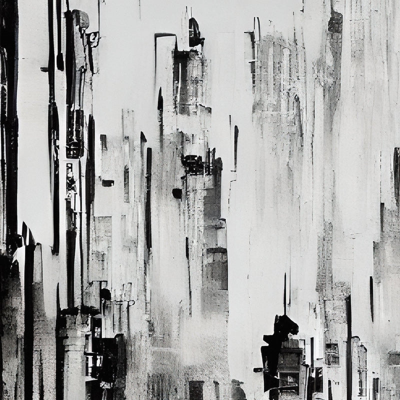 Black and White Urban City Wall Mural. Cyber Punk Cityscape. Minimalist Abstract Building Architect Wallpaper.