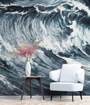 Great Wave Abstract Painting, Grey Color Scheme.