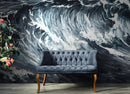 Great Wave Abstract Painting, Grey Color Scheme.