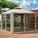 9.6' x 9.6' Patio Gazebo, Outdoor Canopy Shelter with 2-Tier Roof and Netting, Steel Frame for Garden, Lawn, Backyard, and Deck, Taupe
