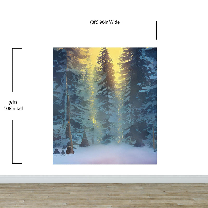 Big Sequoia Tree Wall Mural. Snow on Trees Peel and Stick Wall Mural.