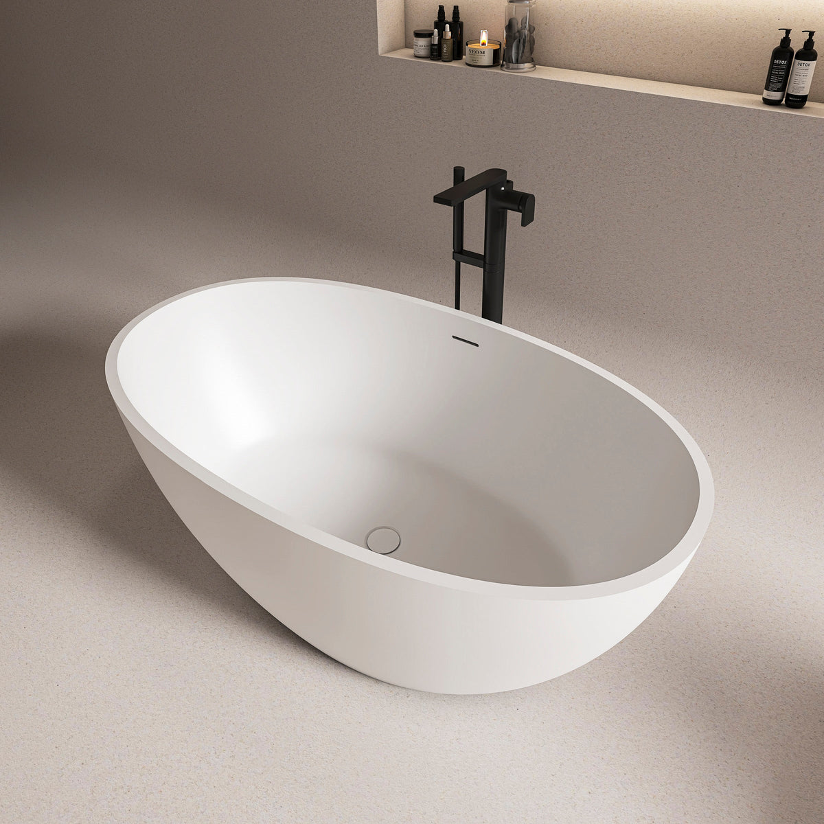 55 Inch Freestanding Solid Surface Soaking Bathtub, photo 6 of 10
