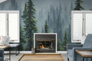 Nature Rainforest Wall Mural Wallpaper. Misty Forest Landscape.