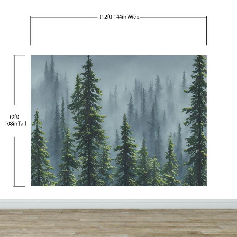 Nature Rainforest Wall Mural Wallpaper. Misty Forest Landscape.