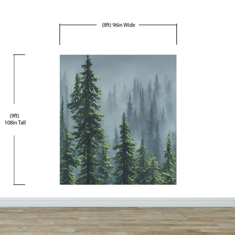 Nature Rainforest Wall Mural Wallpaper. Misty Forest Landscape.