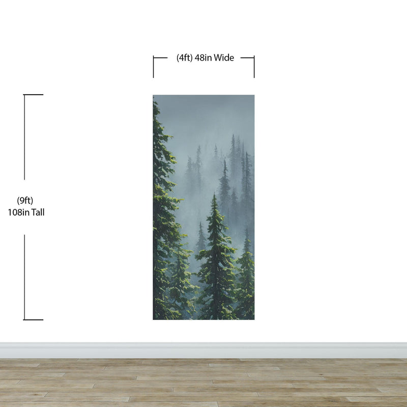 Nature Rainforest Wall Mural Wallpaper. Misty Forest Landscape.