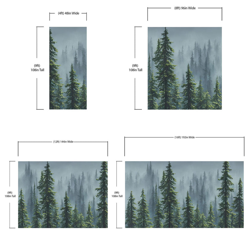 Nature Rainforest Wall Mural Wallpaper. Misty Forest Landscape.