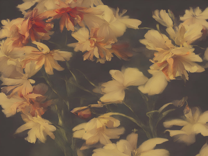 Vintage Dark Background with Yellow Flowers Botanical Wallpaper.