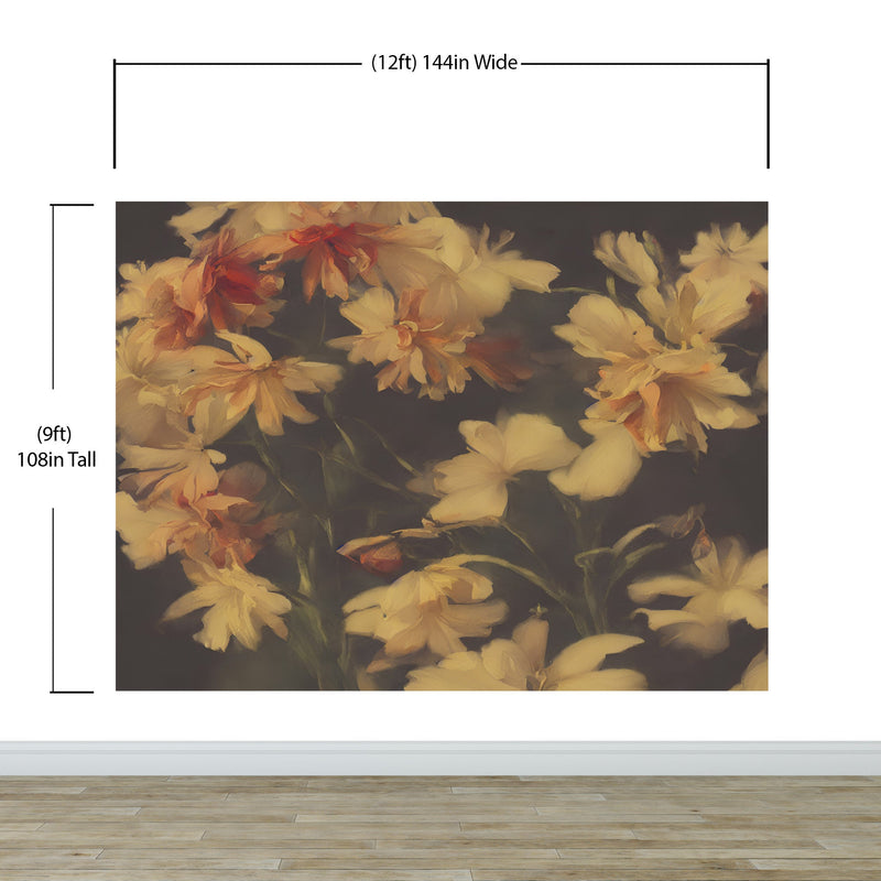 Vintage Dark Background with Yellow Flowers Botanical Wallpaper.