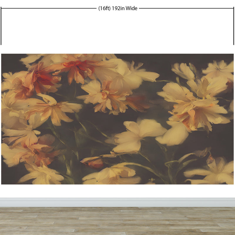 Vintage Dark Background with Yellow Flowers Botanical Wallpaper.