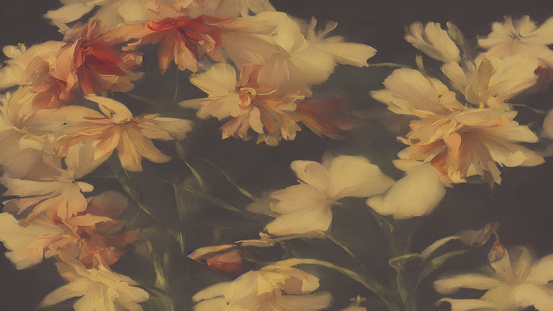 Vintage Dark Background with Yellow Flowers Botanical Wallpaper.