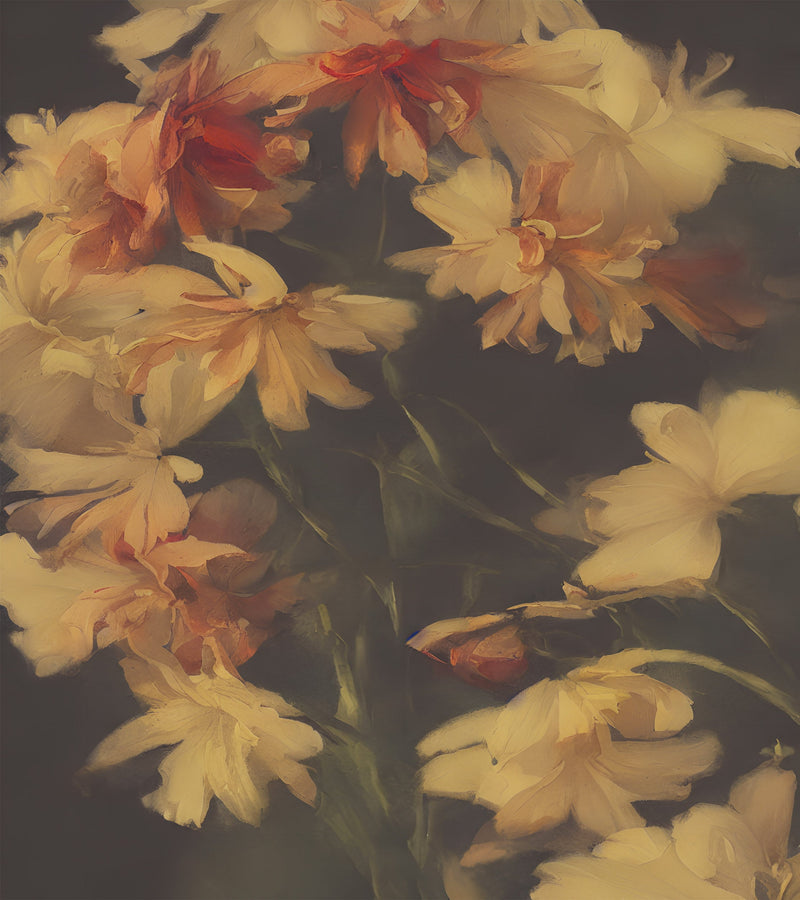 Vintage Dark Background with Yellow Flowers Botanical Wallpaper.