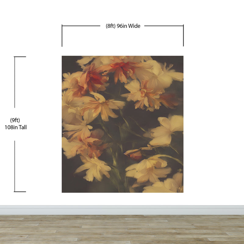 Vintage Dark Background with Yellow Flowers Botanical Wallpaper.